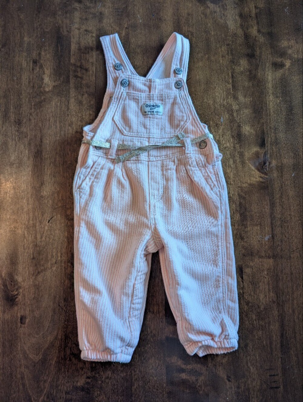 OshKosh B'gosh Light Pink Corduroy Overalls with Sparkle Belt/ 12 Months Girl